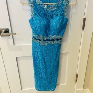 Blue Sequin Embellished Sheath Midi Dress